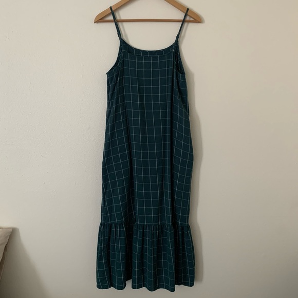 A New Day | Emerald Green and White Autumn Plaid MIDI Tank Top Dress - Picture 1 of 7